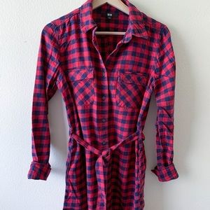 Uniqlo S Shirt Dress Plaid Navy Red